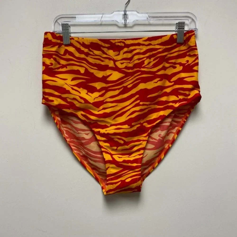 NEW 2 Piece Zebra Print‎ Fringe Accent Plus Size High Waist Swimsuit, size XXL